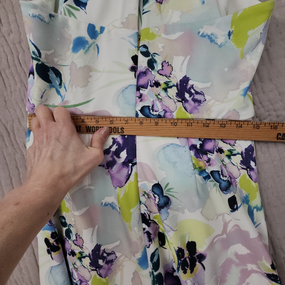 Donna Karan Dress 6 Midi Fit Flare Floral White Purple Watercolor Swing Spring - Picture 7 of 13